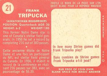 1958 Topps CFL #21 Frank Tripucka Back