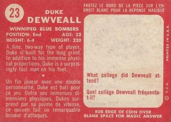 1958 Topps CFL #23 Duke Dewveall Back