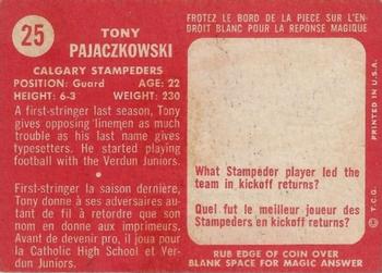 1958 Topps CFL #25 Tony Pajaczkowski Back