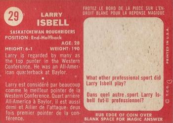 1958 Topps CFL #29 Larry Isbell Back
