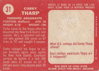 1958 Topps CFL #31 Thomas Tharp Back