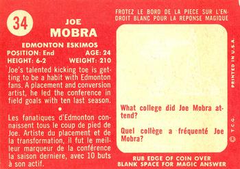 1958 Topps CFL #34 Joe Mobra Back