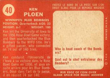 1958 Topps CFL #40 Kenny Ploen Back