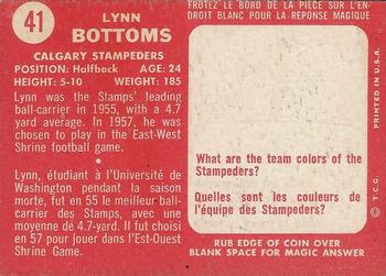 1958 Topps CFL #41 Lynn Bottoms Back