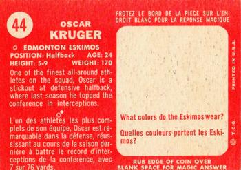1958 Topps CFL #44 Oscar Kruger Back