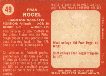 1958 Topps CFL #49 Fran Rogel Back