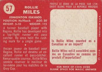 1958 Topps CFL #57 Rollie Miles Back