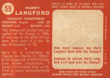 1958 Topps CFL #59 Harry Langford Back