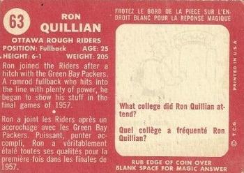 1958 Topps CFL #63 Ron Quillian Back