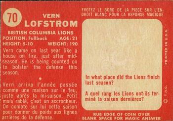 1958 Topps CFL #70 Vern Lofstrom Back