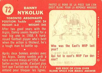 1958 Topps CFL #72 Danny Nykoluk Back