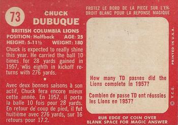 1958 Topps CFL #73 Chuck Dubuque Back