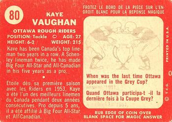 1958 Topps CFL #80 Kaye Vaughan Back