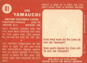 1958 Topps CFL #81 Joe Yamauchi Back