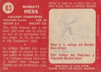1958 Topps CFL #83 Burdette Hess Back