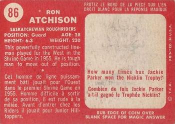 1958 Topps CFL #86 Ron Atchison Back