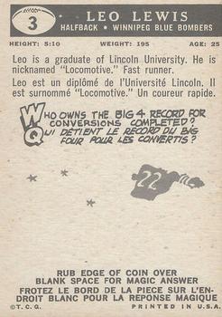 1959 Topps CFL #3 Leo Lewis Back