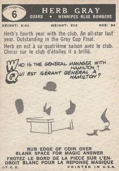 1959 Topps CFL #6 Herb Gray Back