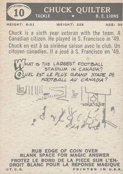 1959 Topps CFL #10 Chuck Quilter Back