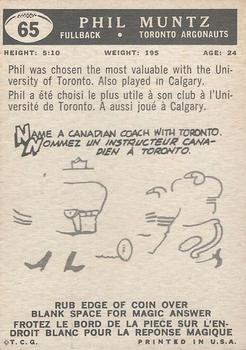 1959 Topps CFL #65 Phil Muntz Back