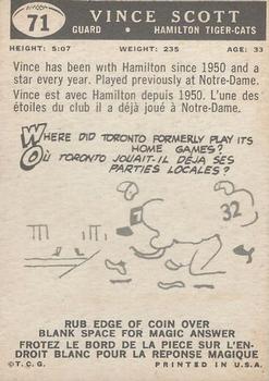 1959 Topps CFL #71 Vince Scott Back