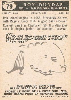 1959 Topps CFL #79 Ron Dundas Back