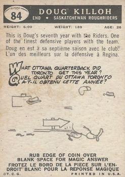 1959 Topps CFL #84 Doug Killoh Back