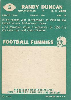1960 Topps CFL #5 Randy Duncan Back