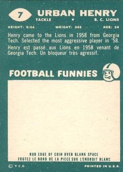 1960 Topps CFL #7 Urban Henry Back