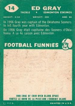 1960 Topps CFL #14 Ed Gray Back