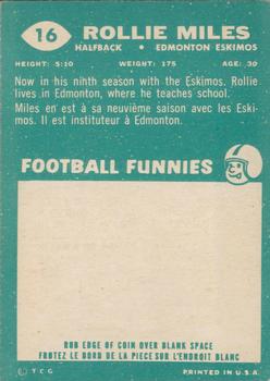 1960 Topps CFL #16 Rollie Miles Back