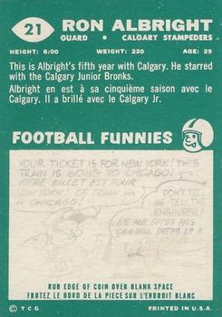 1960 Topps CFL #21 Ron Allbright Back