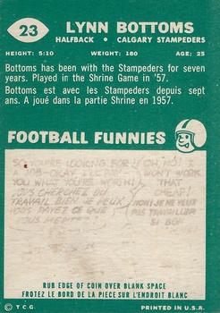 1960 Topps CFL #23 Lynn Bottoms Back