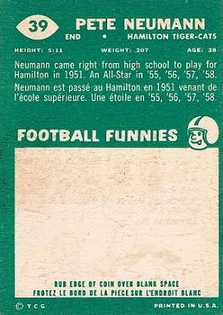 1960 Topps CFL #39 Peter Neumann Back
