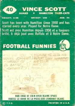 1960 Topps CFL #40 Vince Scott Back
