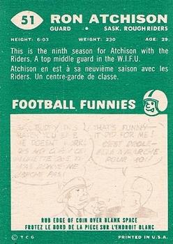 1960 Topps CFL #51 Ron Atchison Back