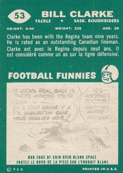 1960 Topps CFL #53 Bill Clarke Back