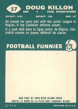 1960 Topps CFL #57 Doug Killoh Back