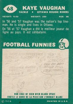 1960 Topps CFL #68 Kaye Vaughan Back