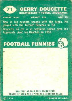 1960 Topps CFL #71 Gerry Doucette Back