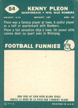 1960 Topps CFL #84 Kenny Ploen Back