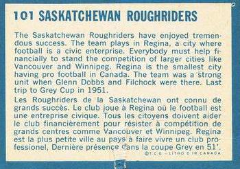 1961 Topps CFL #101 Saskatchewan Roughriders Back