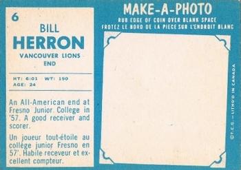 1961 Topps CFL #6 Bill Herron Back