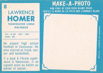 1961 Topps CFL #8 Sonny Homer Back