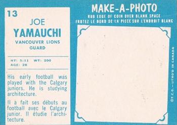 1961 Topps CFL #13 Joe Yamauchi Back