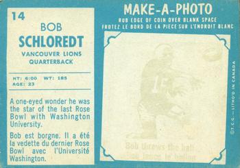 1961 Topps CFL #14 Bob Schloredt Back