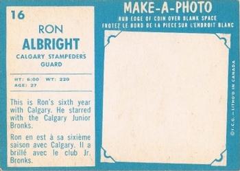 1961 Topps CFL #16 Ron Allbright Back