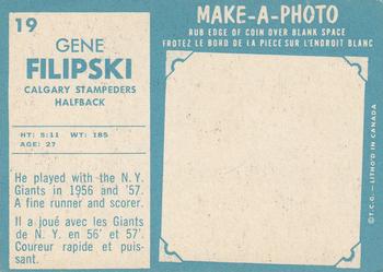 1961 Topps CFL #19 Gene Filipski Back