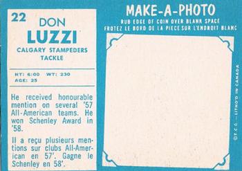 1961 Topps CFL #22 Don Luzzi Back