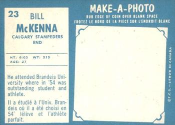 1961 Topps CFL #23 Bill McKenna Back